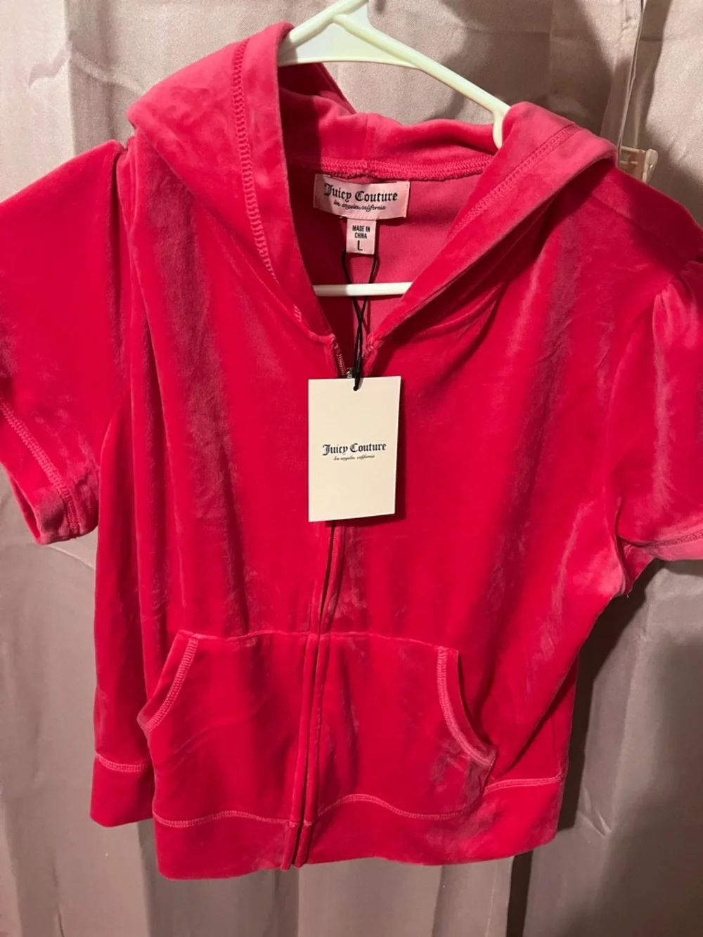 Juicy Couture Hot Pink Velour Short Sleeve Zip Hoodie - Picture 1 of 2